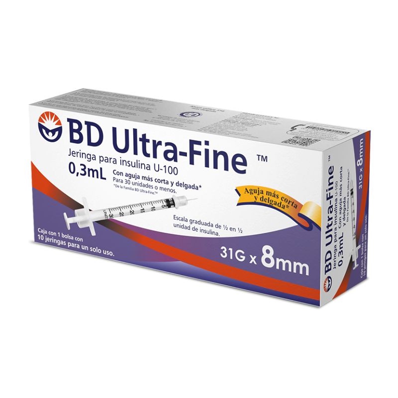 Bd Ultra Fine Jeringa Insulina 31Gx8Mm 10 Piezas